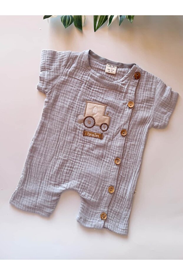 Baby Boy Muslin Summer Jumpsuit with Trolley - 100% Cotton