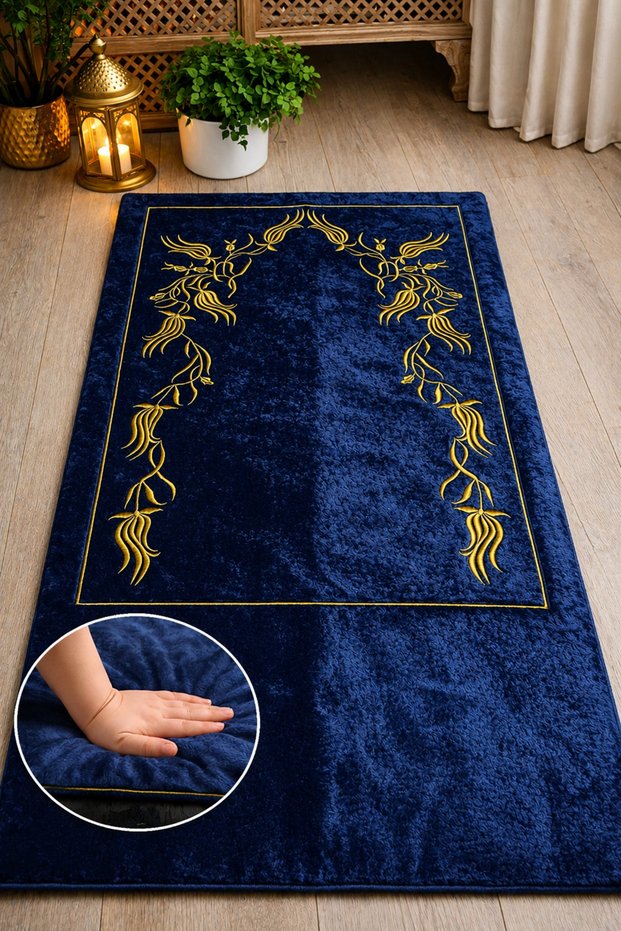 Hiig Store Embroidered Dowry Mat - Knee-Friendly / Orthopedic Fiber-Filled Prayer Mat 80X120 Size - 6 - Color