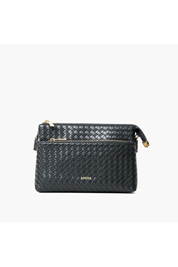 Woven Crossbody Bag with Zip Closure
