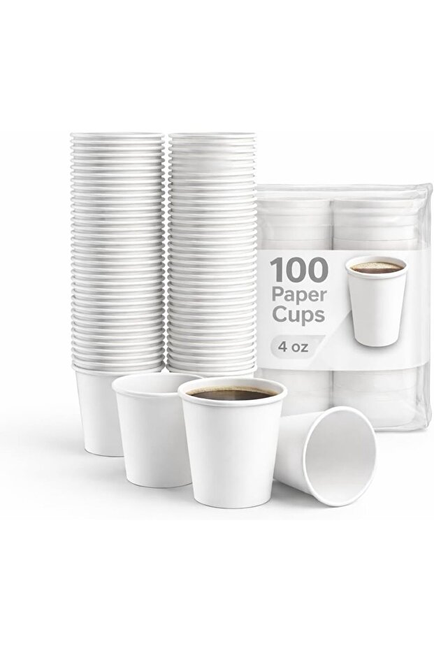 Sunny 4oz Disposable Paper Cups – 100 Pack | White 120ml Small Coffee & Tea Cups | Leak Proof, Heat Resistant, Heavy Duty | Party, Office & Catering Use