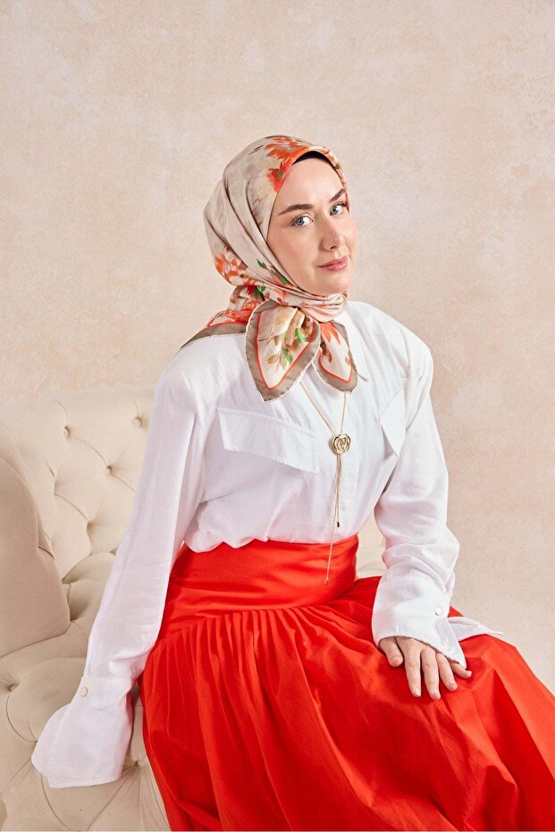 Twill Silk Watercolor Scarf Red 90X90