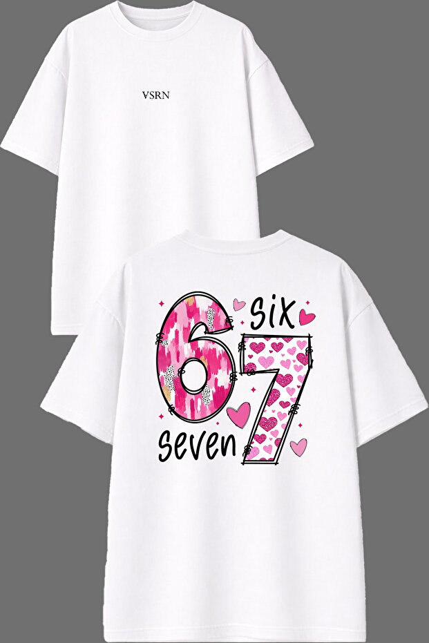 تي شيرت أبيض كبير الحجم مطبوع من الأمام والخلف من Six Seven Design