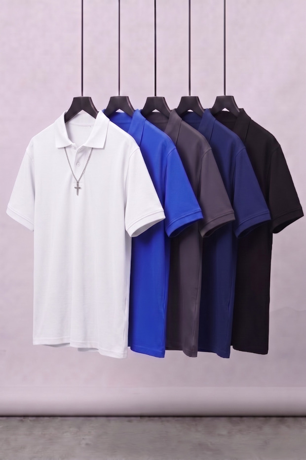 Men's Short Sleeve Basic 5 Pack Polo Neck T-Shirt