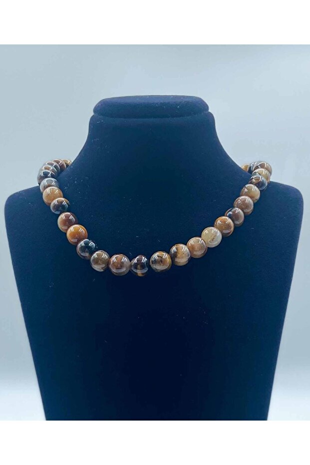 Tiger Eye Aa Quality Natural Stone Necklace 8 Mm Globe Cut