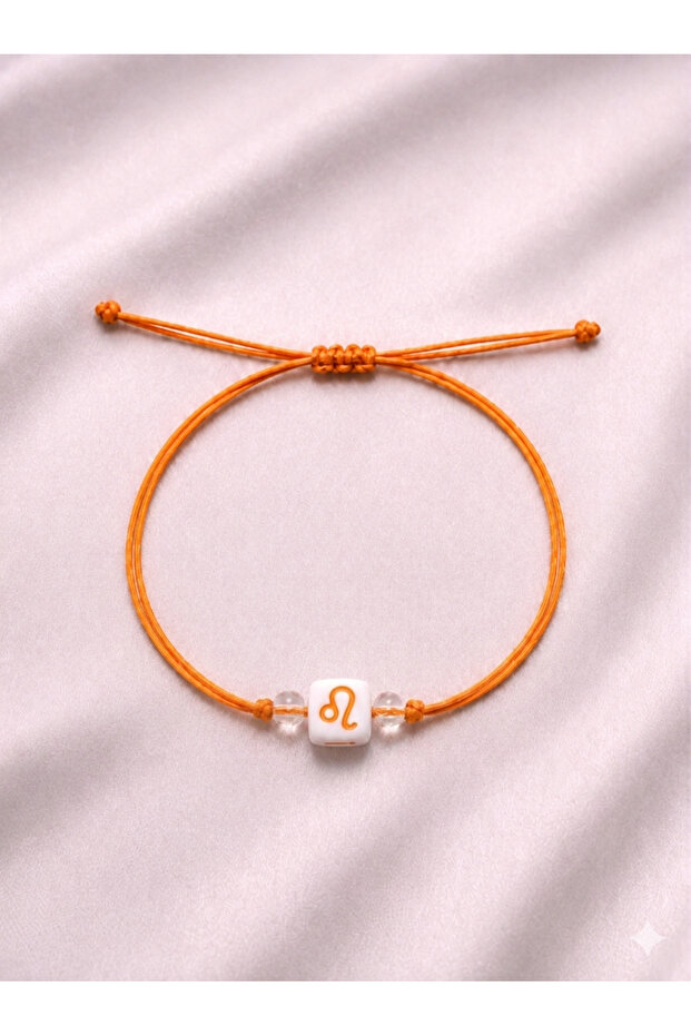 Leo Zodiac Sign Orange Rope Adjustable Handmade Bracelet