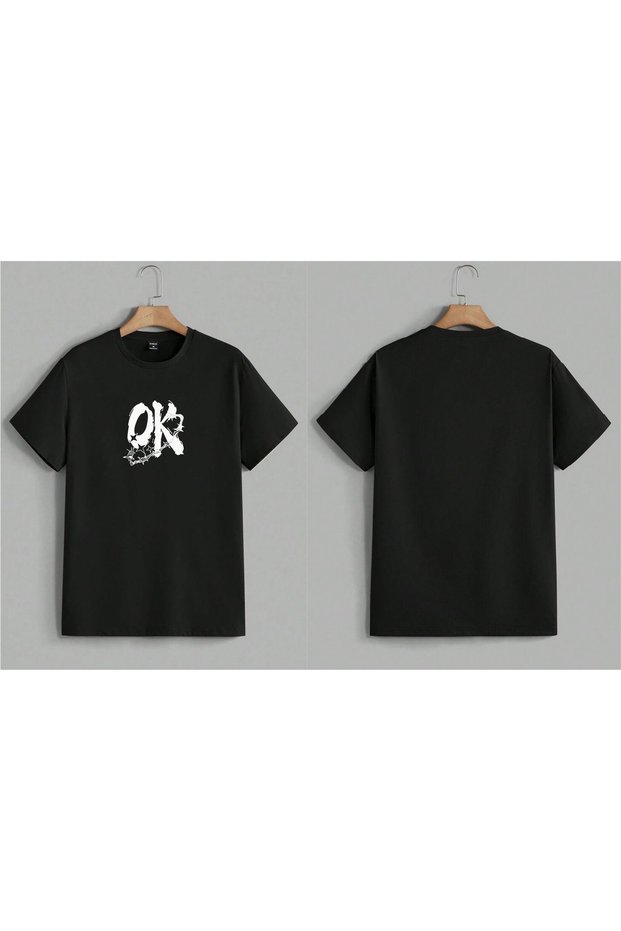 تيشيرت كبير الحجم مطبوع عليه عبارة ok