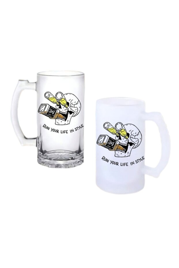 Skull Bowl Beer Glass with Handle, Frosted or Transparent Options 0150