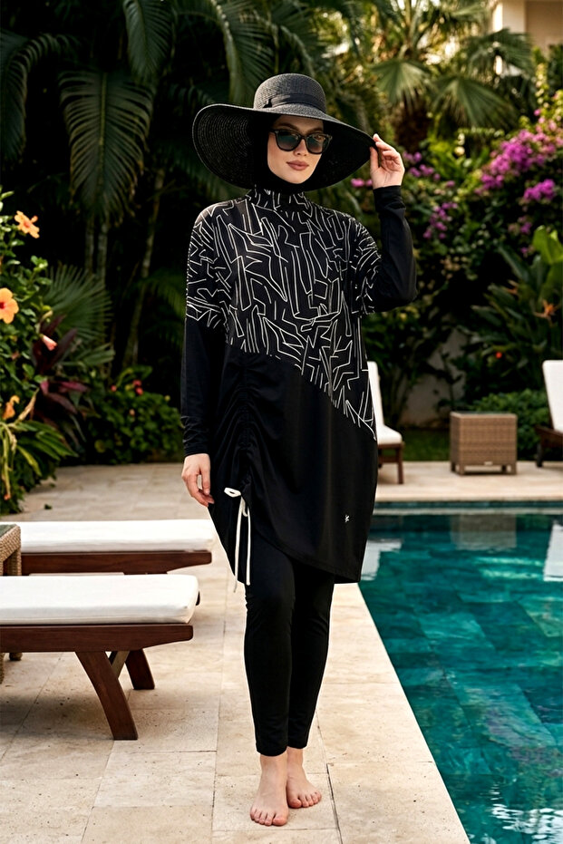 Sport Lycra Full Covered Hijab Swimsuit 6298 Black08