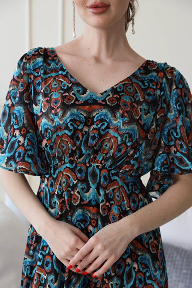 Chiffon Dress with Patterned Pattern- - 4