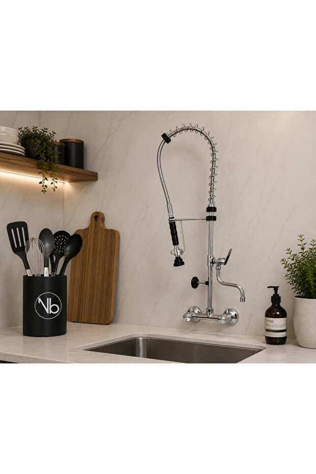 Professional Industrial Kitchen Faucet Double Inlet Wall Mounted Spiral Sink Tap – Chrome