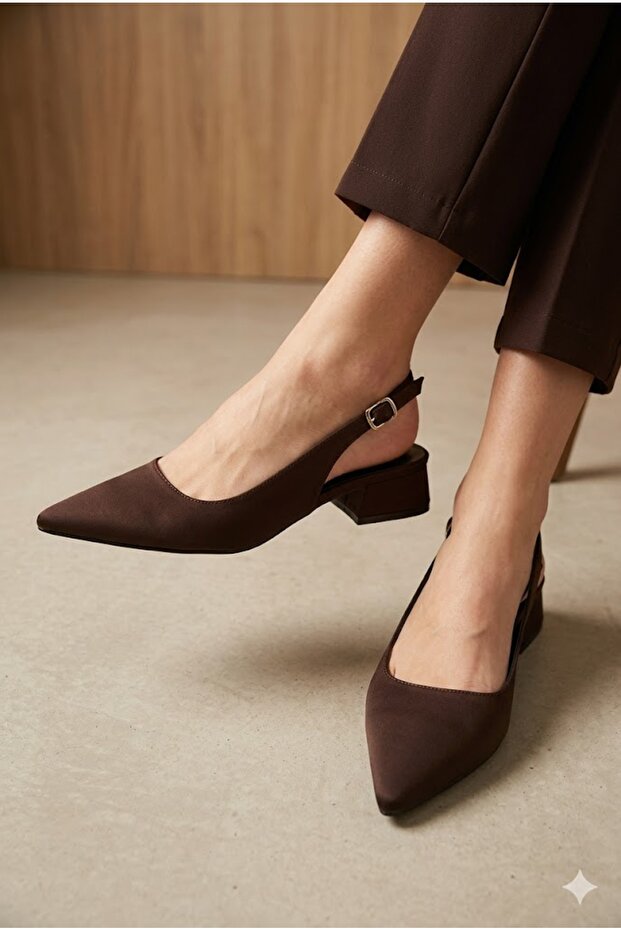 Awsa Women's Heeled Shoes with Back Strap, Thick Heel, Satin
