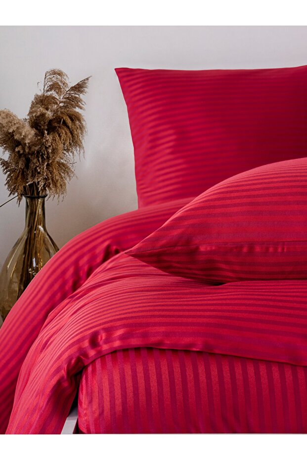 Cotton Satin Striped Elastic Sheet Double Duvet Cover Set