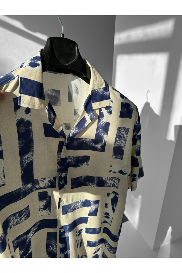 Blue Rectangular Leopard Patterned Efil Efil Alaçatı Shirt - 3