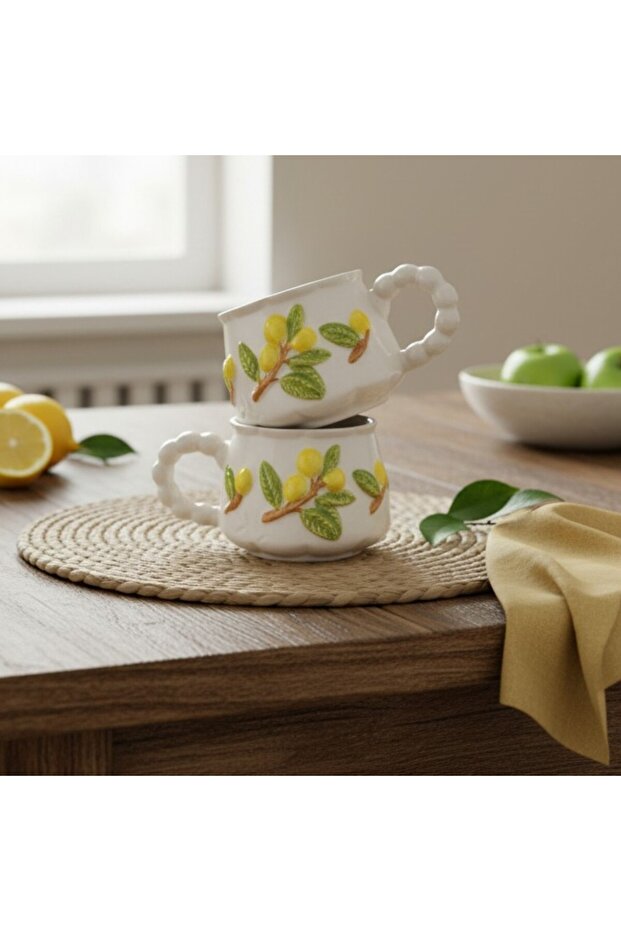 Handcrafted, Double-Sided Embossed Pattern 2-Piece Cup-Mug Set, 5 Different Models - 1