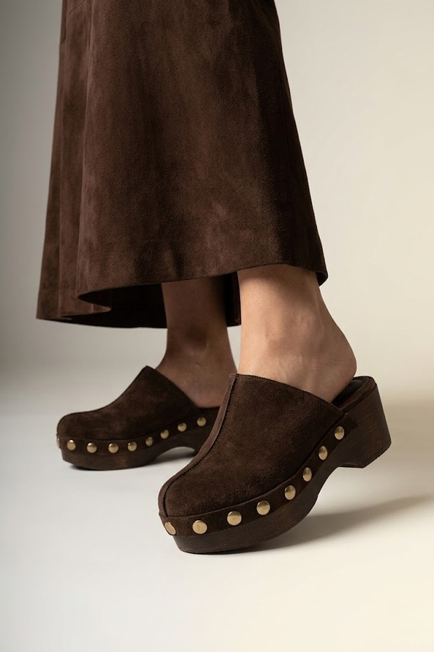Zeyn 4025 Brown Suede Genuine Leather Women's Clogs Slippers