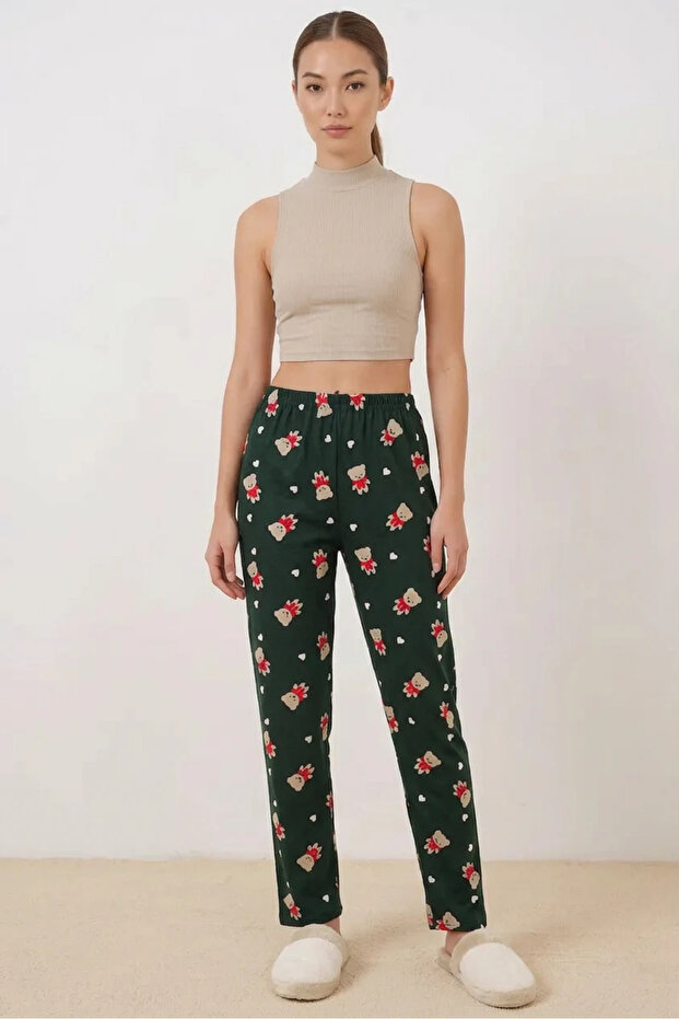 Women's Patterned Emerald Green Pajama Bottoms
