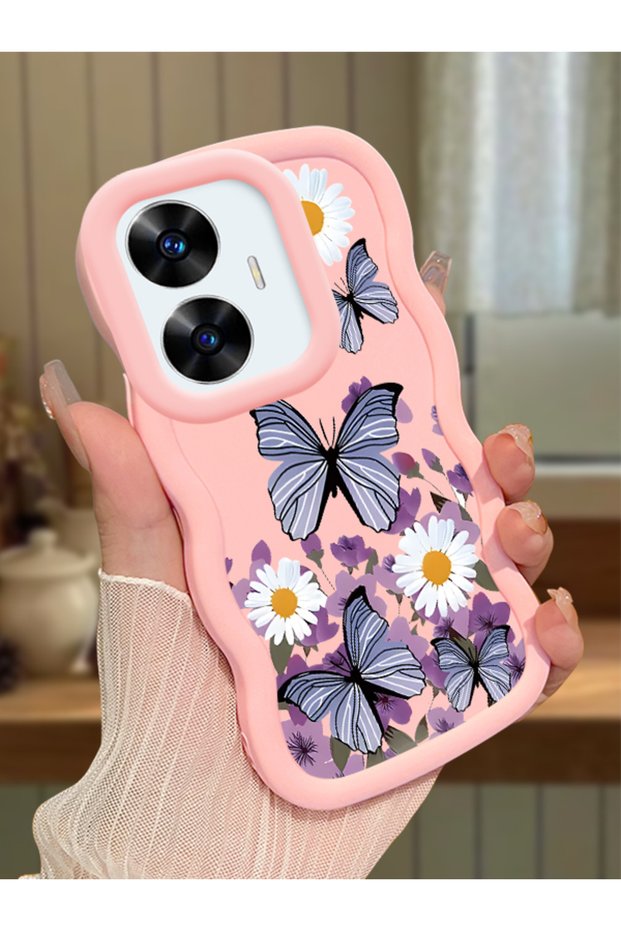Realme C55 Compatible Case Camera Protector Pink Silicone Couple Phone Case Butterfly Pattern