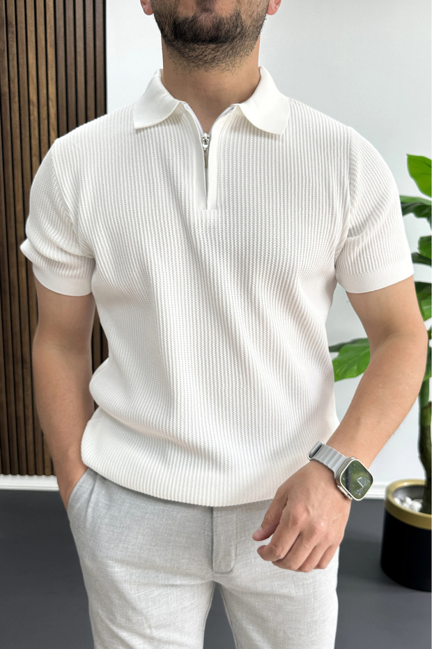 Men's Polo Neck Lycra T-Shirt White Edw491