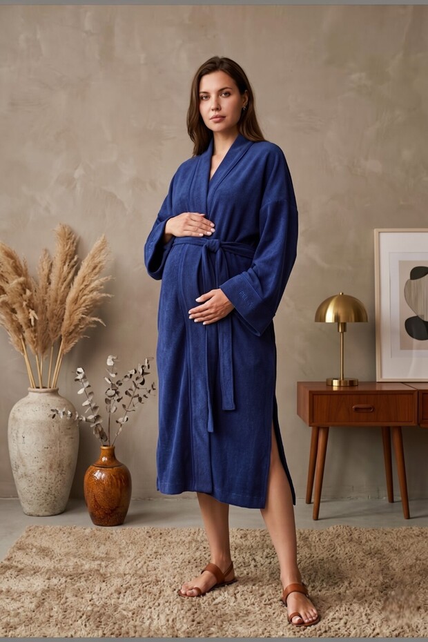 100% Cotton Terry Fabric Belted Maternity and Postpartum Dress