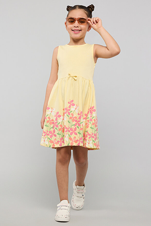 Floral Printed Sleeveless Dress with Crew Neck