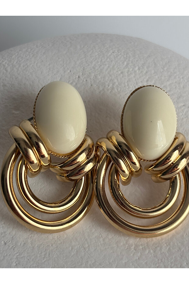 Gold Color Cream Earrings (3.2 cm)