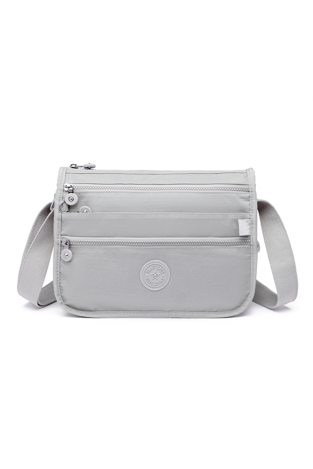 Multi-Pocket Daily Medium Size Waterproof Crinkle Fabric Women's Shoulder Bag Ice Gray