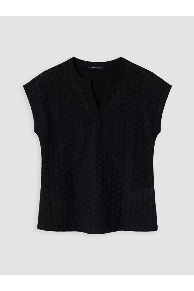 Black v-neck embroidered blouse