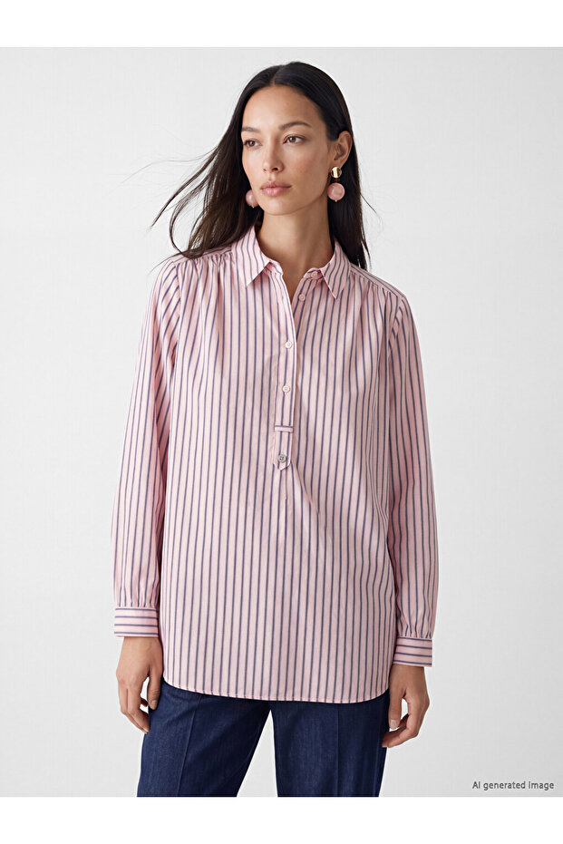 Lcw Everyday Pink Striped Women's Shirt Tunic