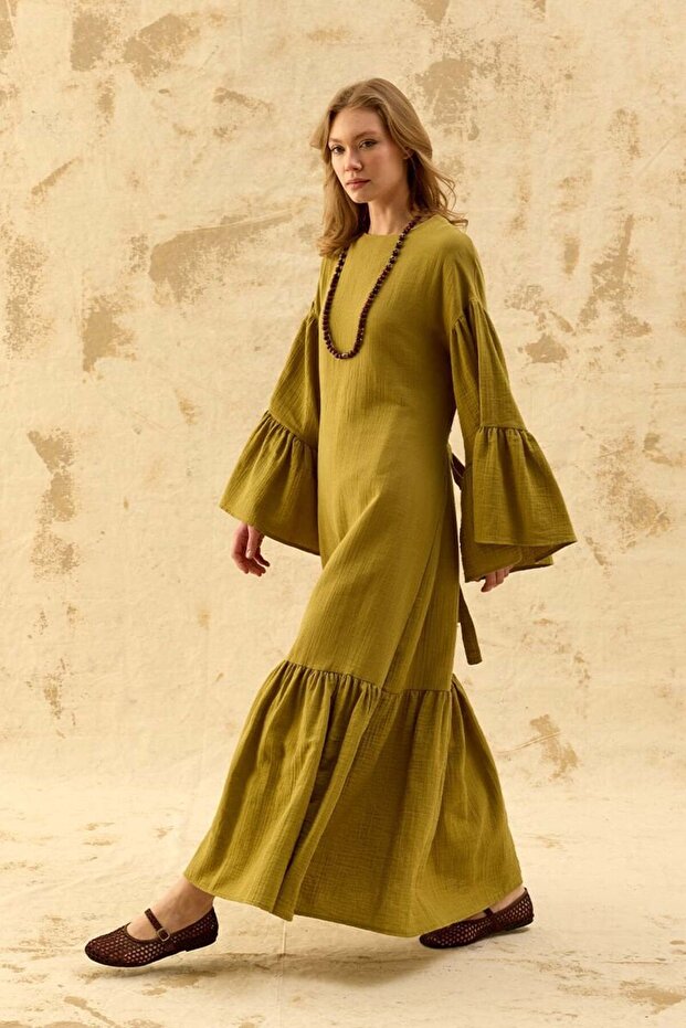 Green Muslin Flounce Dress