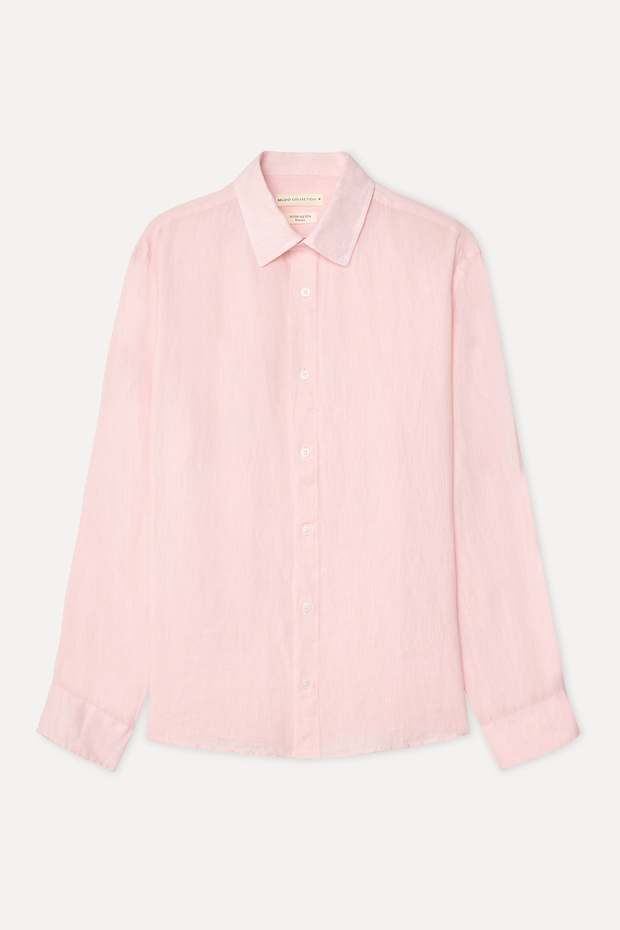 Men's Pink Regular Fit Long Sleeve Linen Shirt