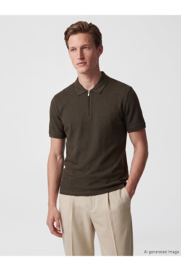 Nevavm Men's Structured Zippered Polo Collar T-Shirt with a Difference