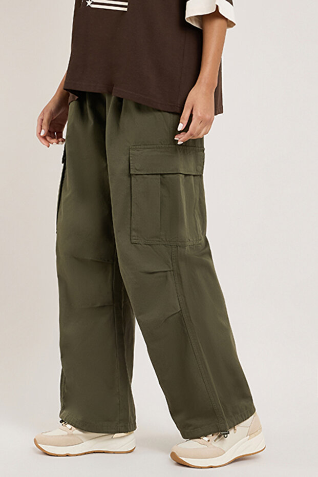 Solid Cargo Pants with Drawstring Waist - 2