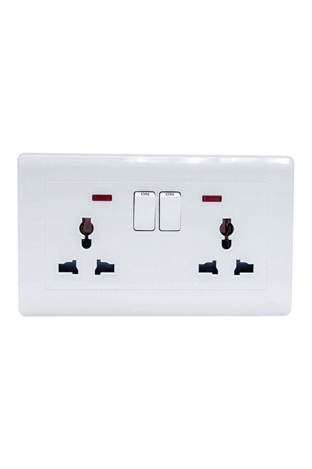 Universal Wall Socket with 2 Outlets, LED Indicator Light, White - 1