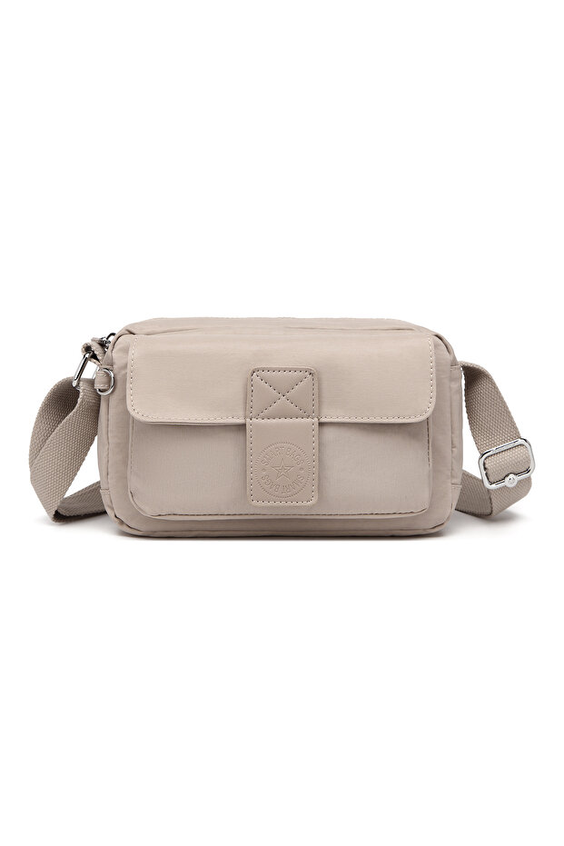 Daily Small Size Waterproof Crinkle Fabric Women's Phone and Messenger Bag Beige