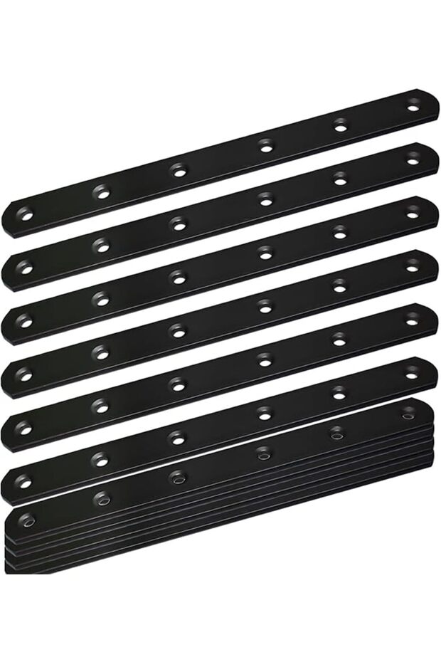 12 Pack Straight Brackets, 8 Inch 200MM Black Mending Plates, Heavy Duty Metal Brackets for Wood Fence