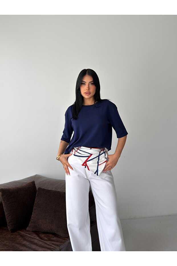 Premium Viscose Sausage Collar Half Sleeve Comfortable Fit Flexible Summer Knitwear Blouse