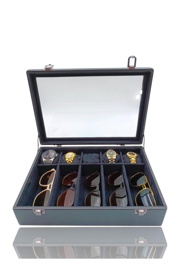 Diji 5 Glasses 5 Watch Box Watch and Glasses Bag Black Inside Black Black Padded