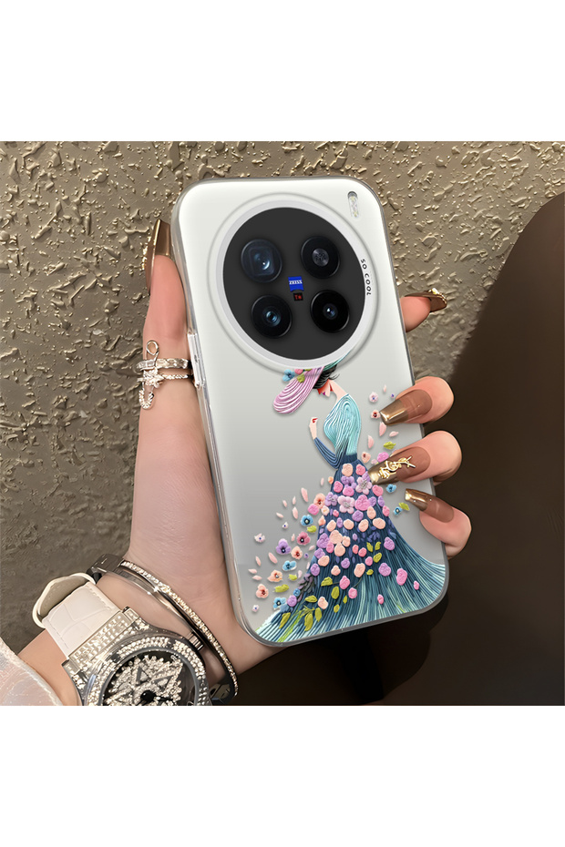 Vivo X200 Pro Compatible Silicone Edge Hard Back Case Couple Phone Case Beautiful Girl Patterned
