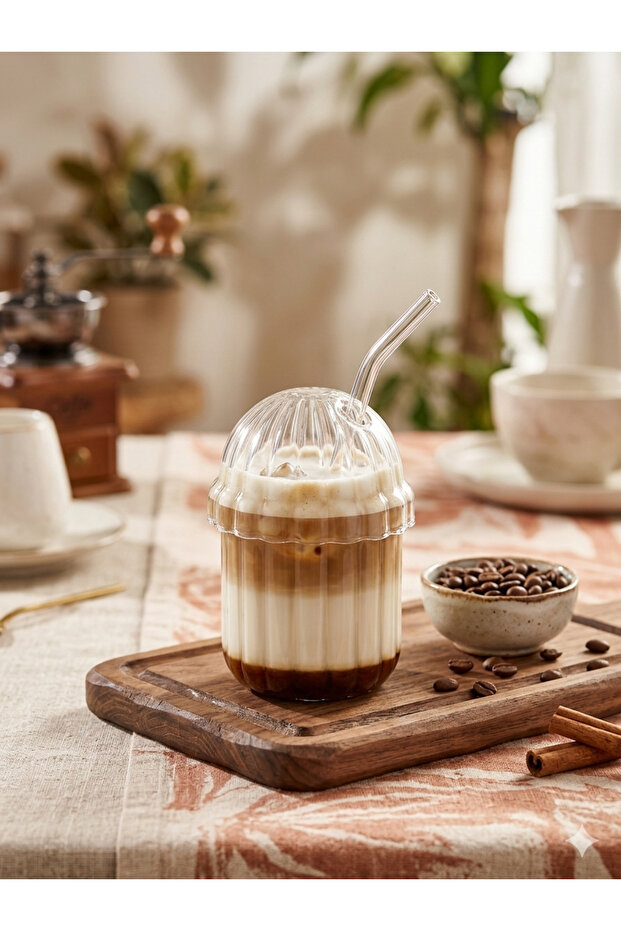 Glass Cup with Straw and Lid