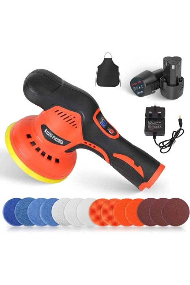 Cordless Car Buffer Polisher with 2 PCS 12V Lithium Rechargeable Battery, 8 Speed Variable