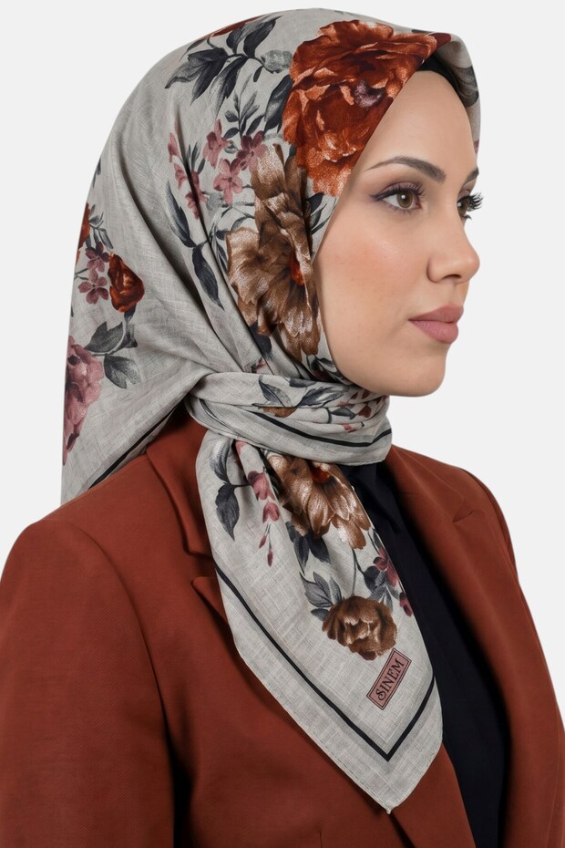 Women's Gray Brown Floral Patterned Stitched Writing Pad