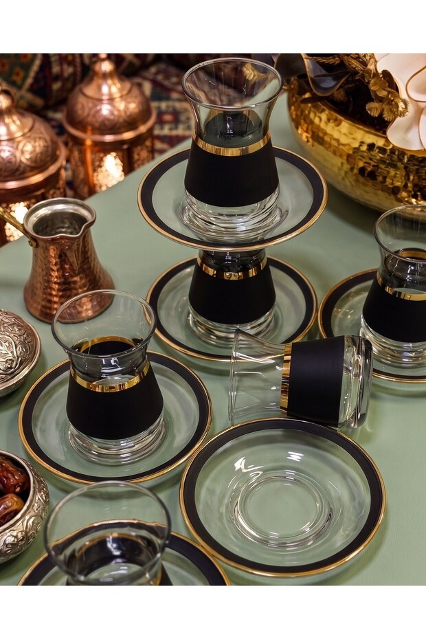 Shehrazad 12 Pieces Real Gold Gilded and Black Tea Set 132Cc