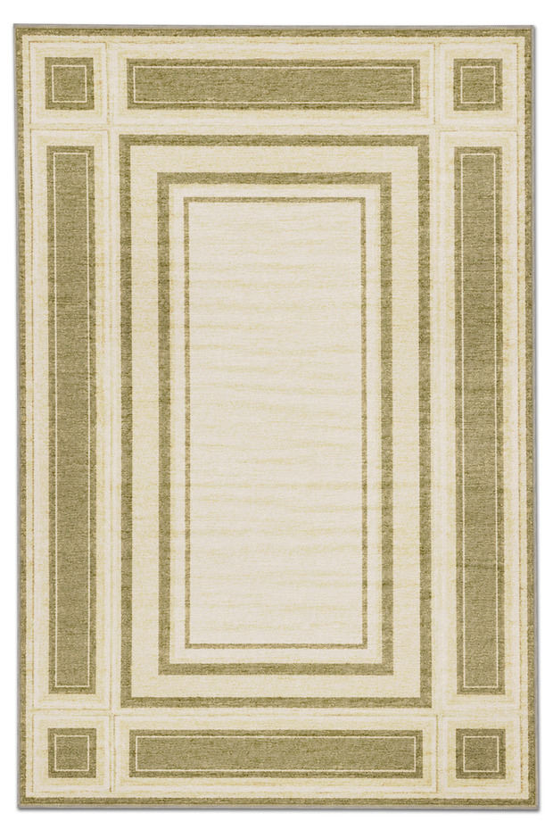 Sdtamor Green Square Theme Patterned Modern Woven Base Decorative Carpet Sdtamor55Green