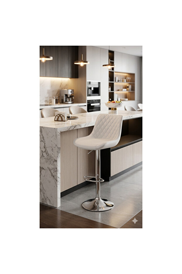 Adjustable Bar Stool Pu Leather With Back Rest Beautiful Design High Chair Counter Chair Kitchen Chair (White)