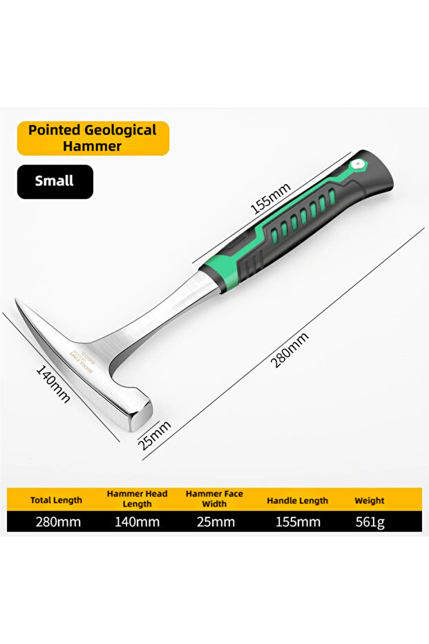 green TINSOL High Carbon Steel Geological Exploration Hammer, Multifunctional Rock Hammer, with Non-