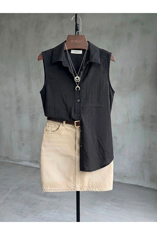 Women's Zero Sleeve Lace Detailed Summer Shirt