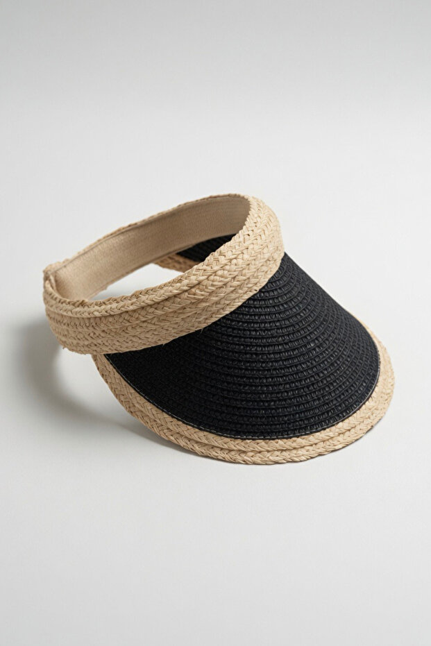 Crown Visor Hat Hijab for Summer Use | Black Women's Wicker Braided Model
