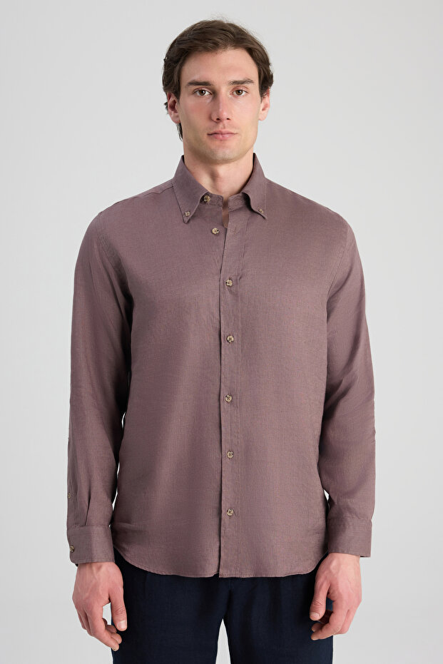 Ds Damat Comfort Lilac Plain 100% Linen Shirt