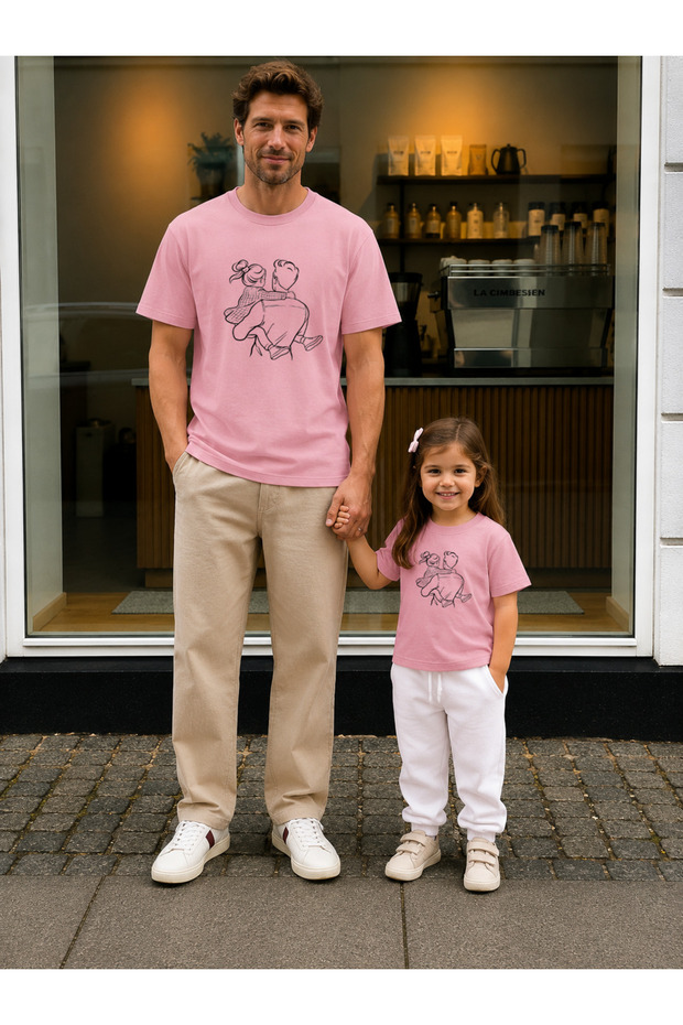 Father's Day Dad Daughter Combination T-Shirt Oversize 100% Cotton Printed T-Shirt (2 Pieces Must Be Ordered for Combination)