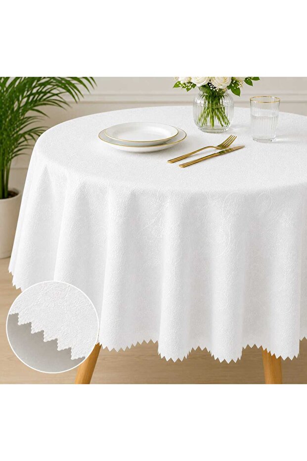 180 cm Round Fiber Lined Wipeable Oilcloth Tablecloth